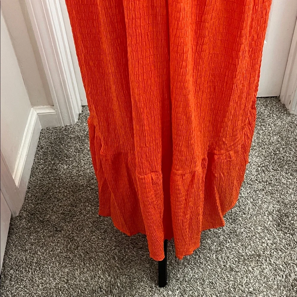 Deep V Orange Maxi Dress with Flutter Sleeves - Picture 4 of 8